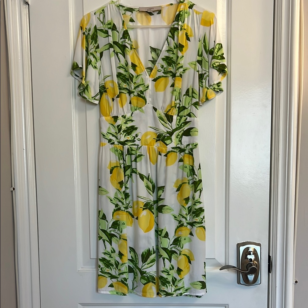 LOFT White and Yellow Midi Dress